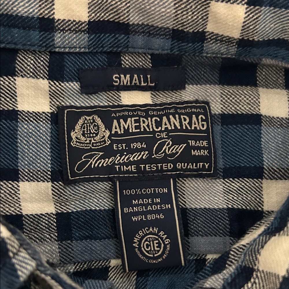American Rag Navy and White Plaid Men's Shirt - Picture 2 of 3